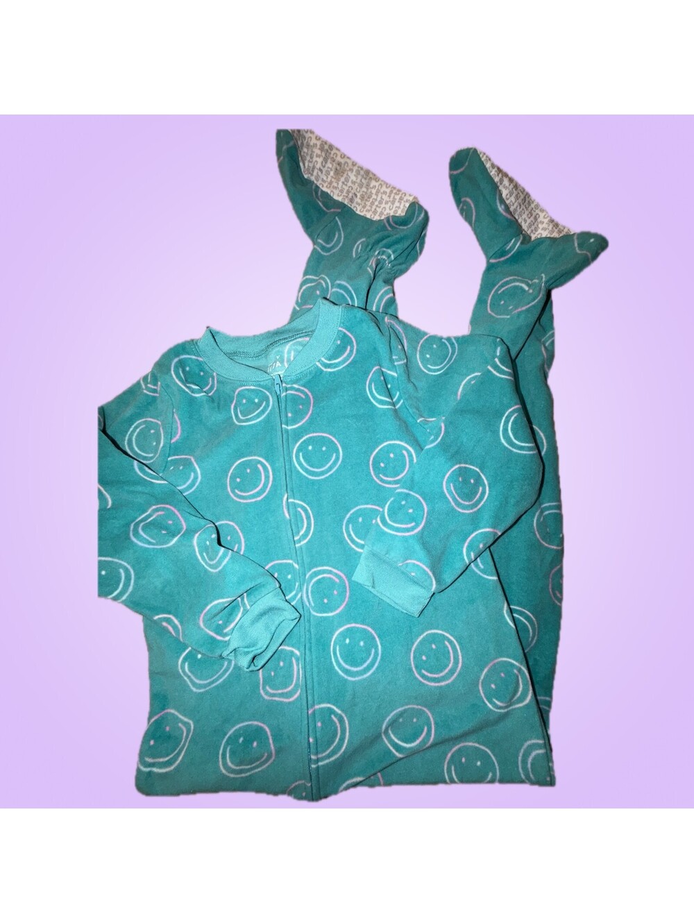Carter’s Kids Size 7/7A Teal Smiley Face Fleece Footed Pajama Sleeper